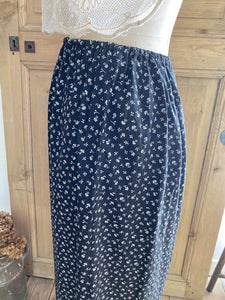 Vintage French cotton viscose FLORAL BLACK SKIRT c1960