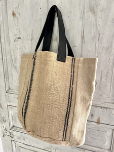 Vintage French UPCYCLED heavy  GRAIN SACK TOTE BAG  Les Toiles Blanches design