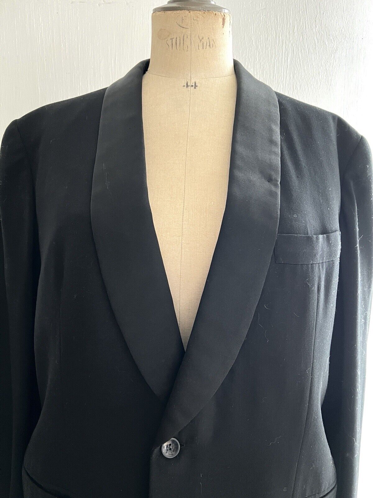 Antique French man BLACK wool TUXEDO jacket SILK shawl collar c1920