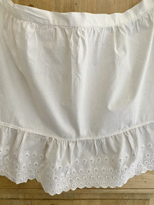 Vintage French service APRON work wear cotton BRODERIE ANGLAISE c1950