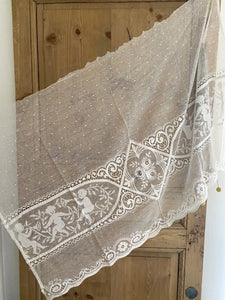 Vintage French FILET LACE panel CURTAIN brise bise c1930