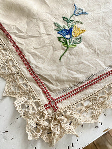 Vintage French linen DOILY floral EMBROIDERIES napperon NATURAL TONES LACE c1930