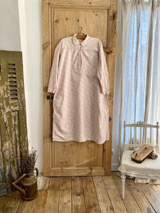 Vintage LONG NIGHTSHIRT faded pink floral FLANNEL COTTON c1930