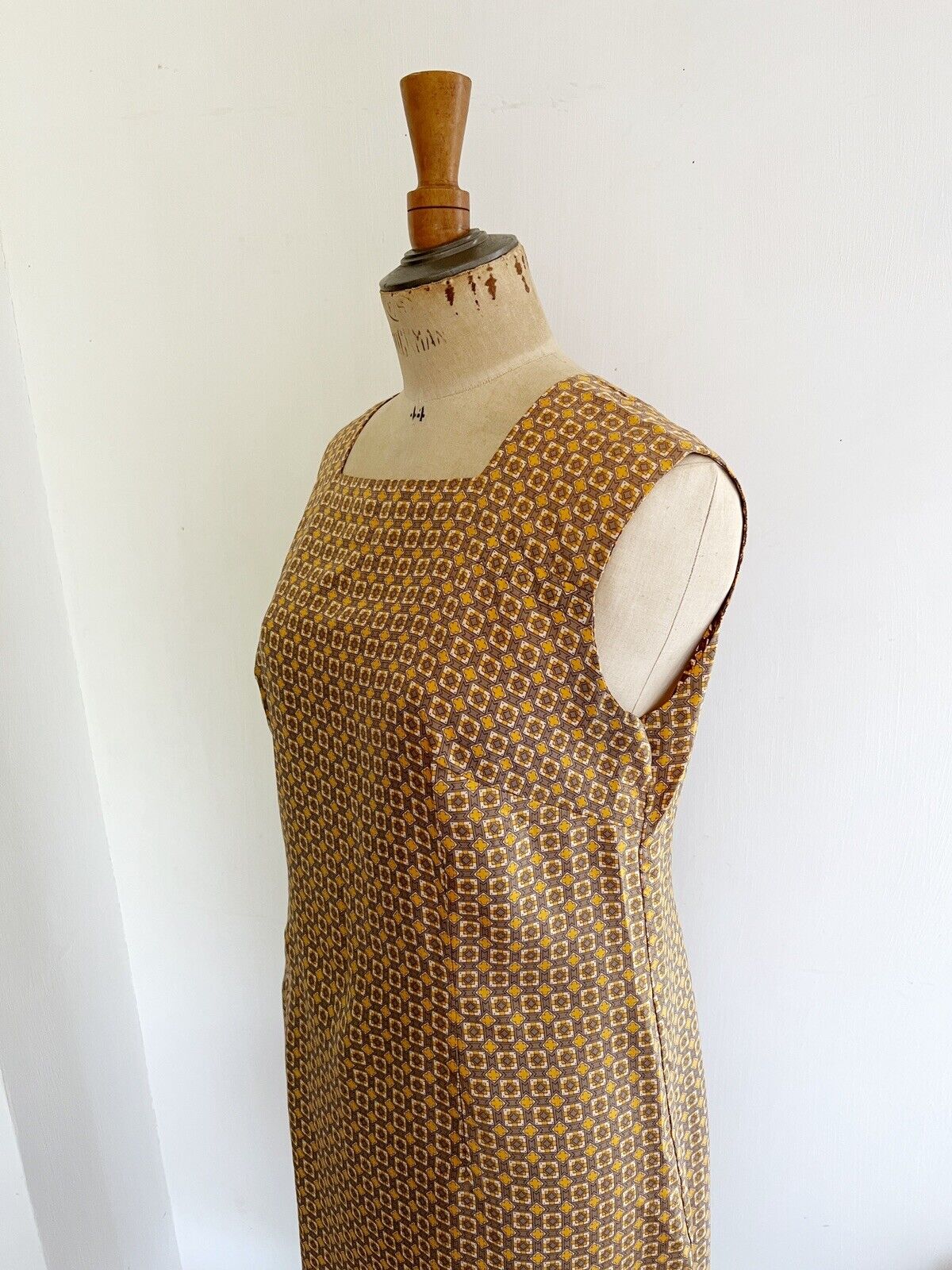 Vintage French satin DRESS from Lyon gold TIE PRINT c1950