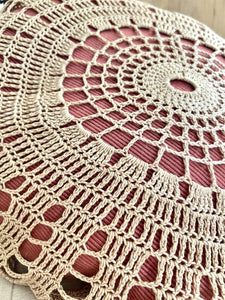 Vintage French embroidered FILET LACE PILLOW lace c1950