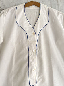 Antique French MAN brushed cotton NIGHTSHIRT blue liseret 1900