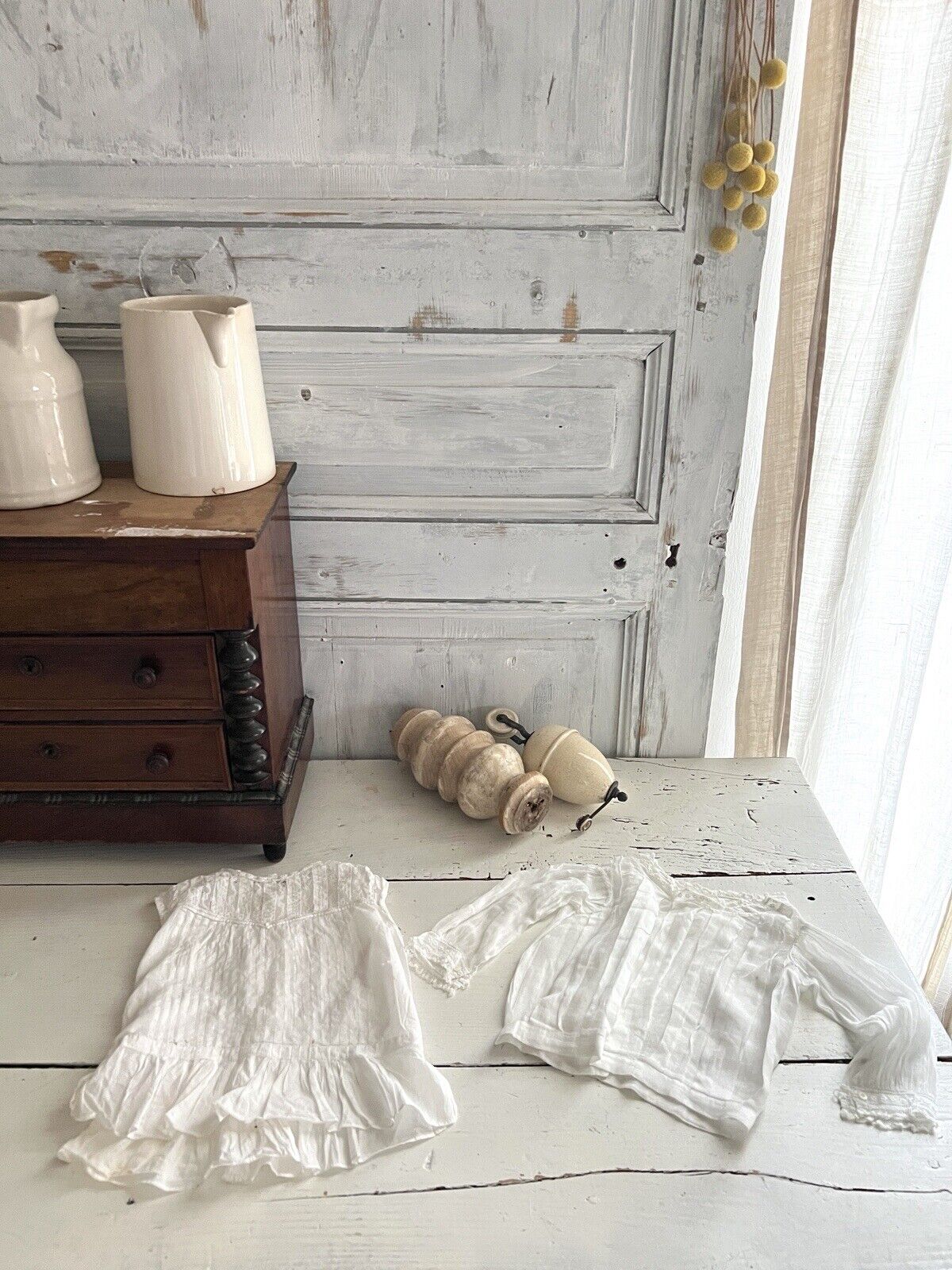 Victorian French BUNDLE cotton veil child DRESS and BLOUSE doll c1900