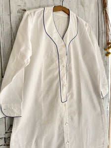 Antique French MAN brushed cotton NIGHTSHIRT blue liseret 1900