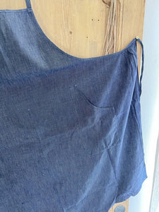 Antique French INDIGO WORK WEAR APRON LINEN COTTON chambray c1900