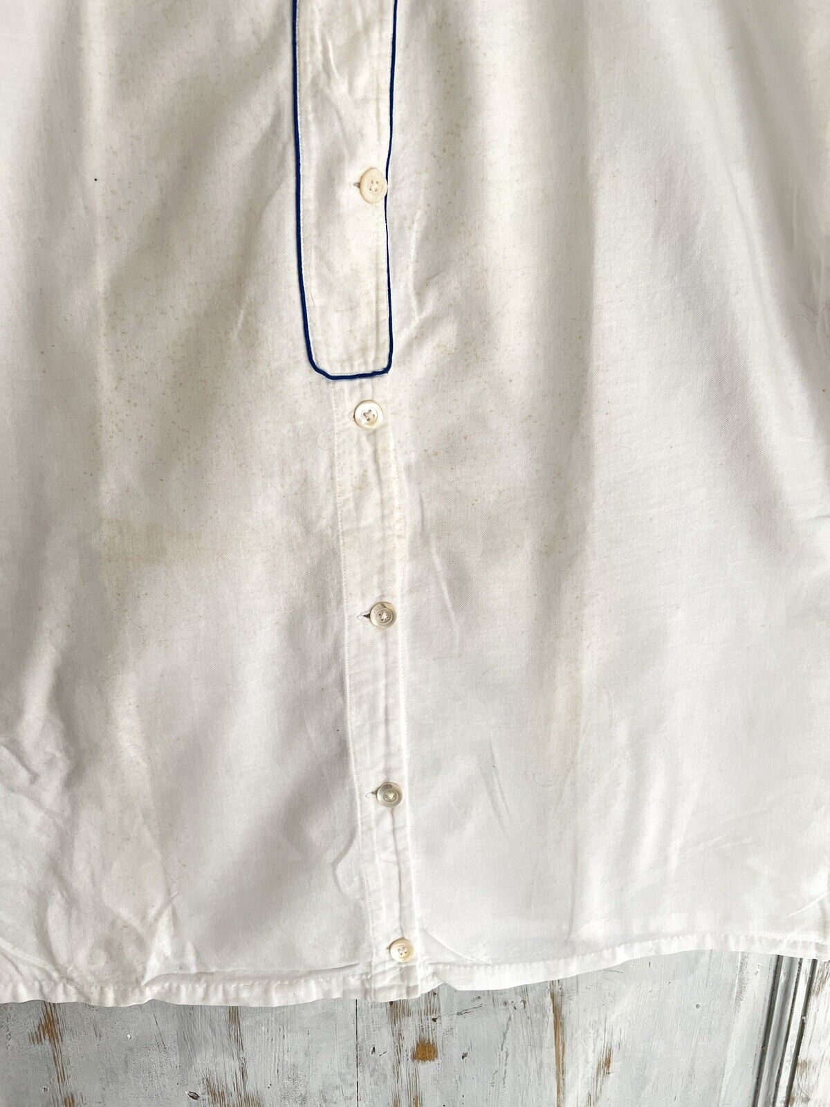 Antique French MAN brushed cotton NIGHTSHIRT blue liseret 1900