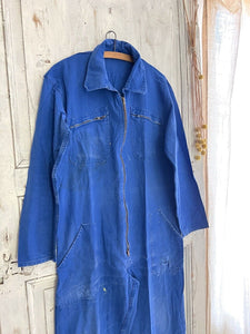 Vintage French large WORK WEAR overalls INDIGO blue cotton ZIP c1950