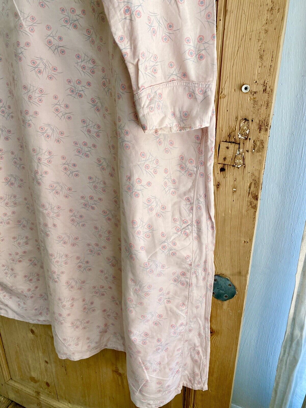 Vintage LONG NIGHTSHIRT faded pink floral FLANNEL COTTON c1930