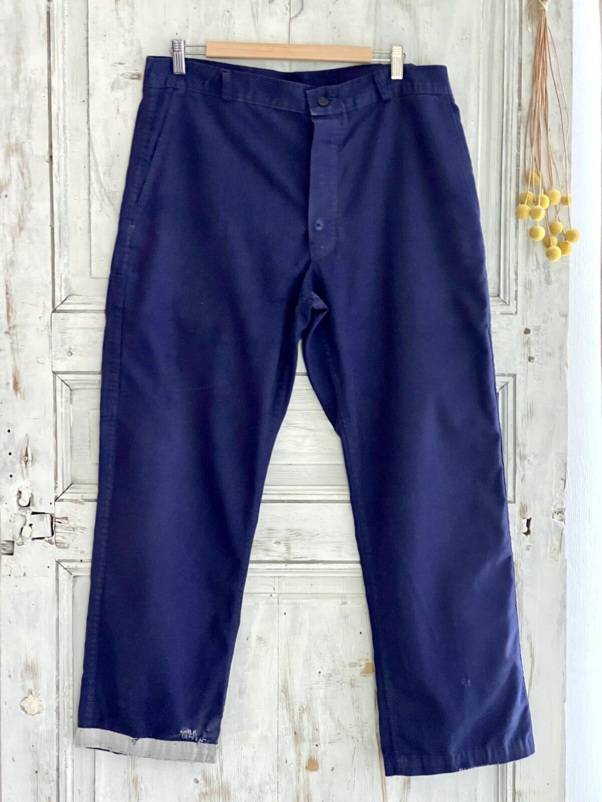 Vintage French PATCHED pants WORK WEAR trouser INDIGO moleskine c1930