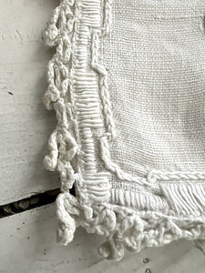 Antique French EMBROIDERED linen LINGERIE BAG crochet trim c1920