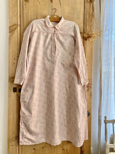 Vintage LONG NIGHTSHIRT faded pink floral FLANNEL COTTON c1930