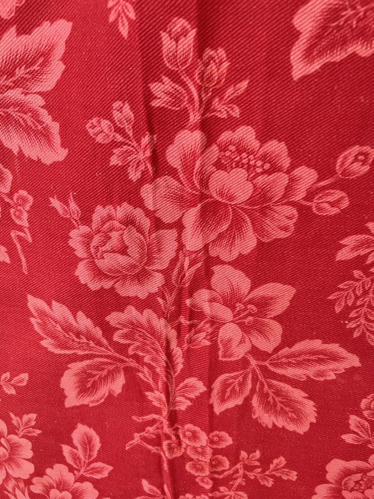 Antique French DAMASK ticking BOTANIC LINEN fabric ROSES panel UPHOLSTERY c1900