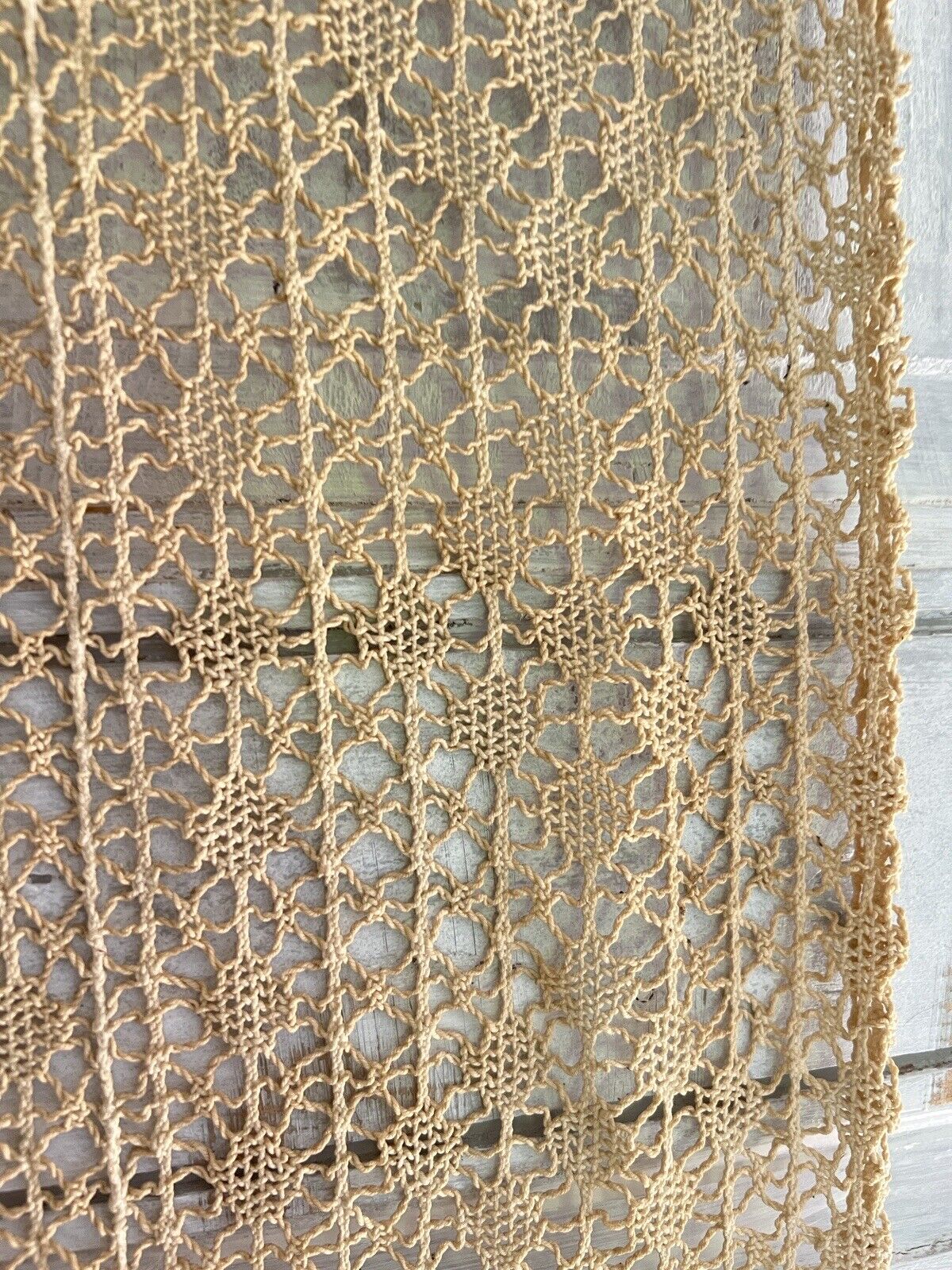 Art Deco French FILET LACE cotton CURTAIN golden tones c1920