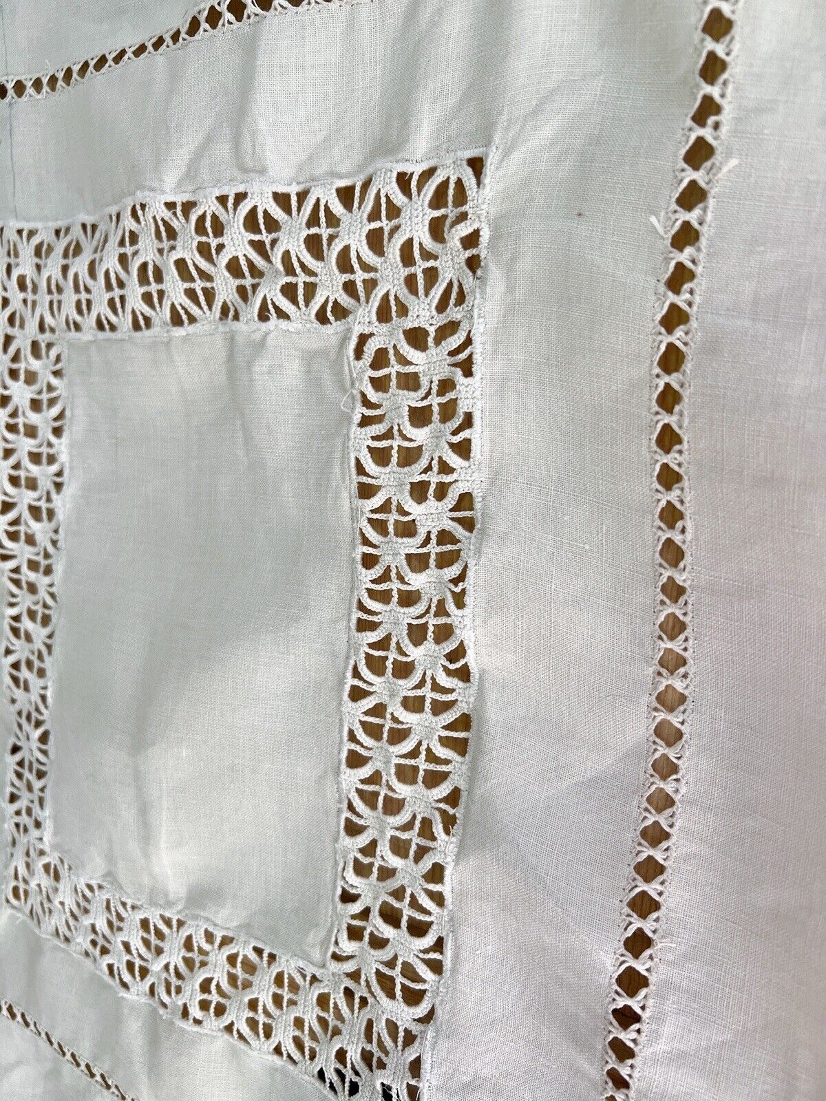 Antique LARGE French DOILY linen work in progress OPENWORKS napperon c1920