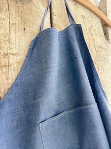 Antique French rare CHILD INDIGO WORK WEAR APRON LINEN c1900