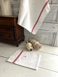 PAIR vintage French LINEN TEA TOWELS YG mono c1920