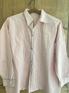 Art Deco woman PYJAMAS jacket CRISPY PINK poplin cotton PINTUCKS c1930