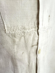 Rare antique French SHORT man front bib WORK WEAR COTTON pintucks SHIRT  c1880