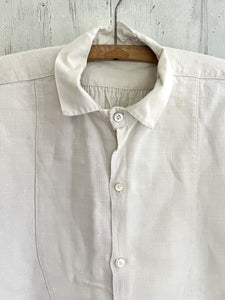 Rare antique French SHORT man front bib WORK WEAR COTTON pintucks SHIRT  c1880