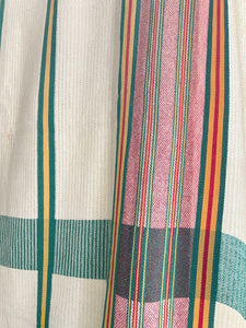 Vintage French Provencal long cotton STRIPED DOOR CURTAIN fringes c1950