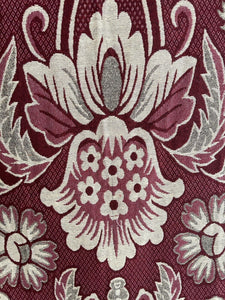 Vintage French FLORAL BURGUNDY BOTEH DAMASK wool BEDSPREAD fringes c1930