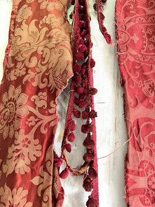 BUNDLE #3 antique CUT DAMASK SILK fabric lot CRAFT arabesques c1900