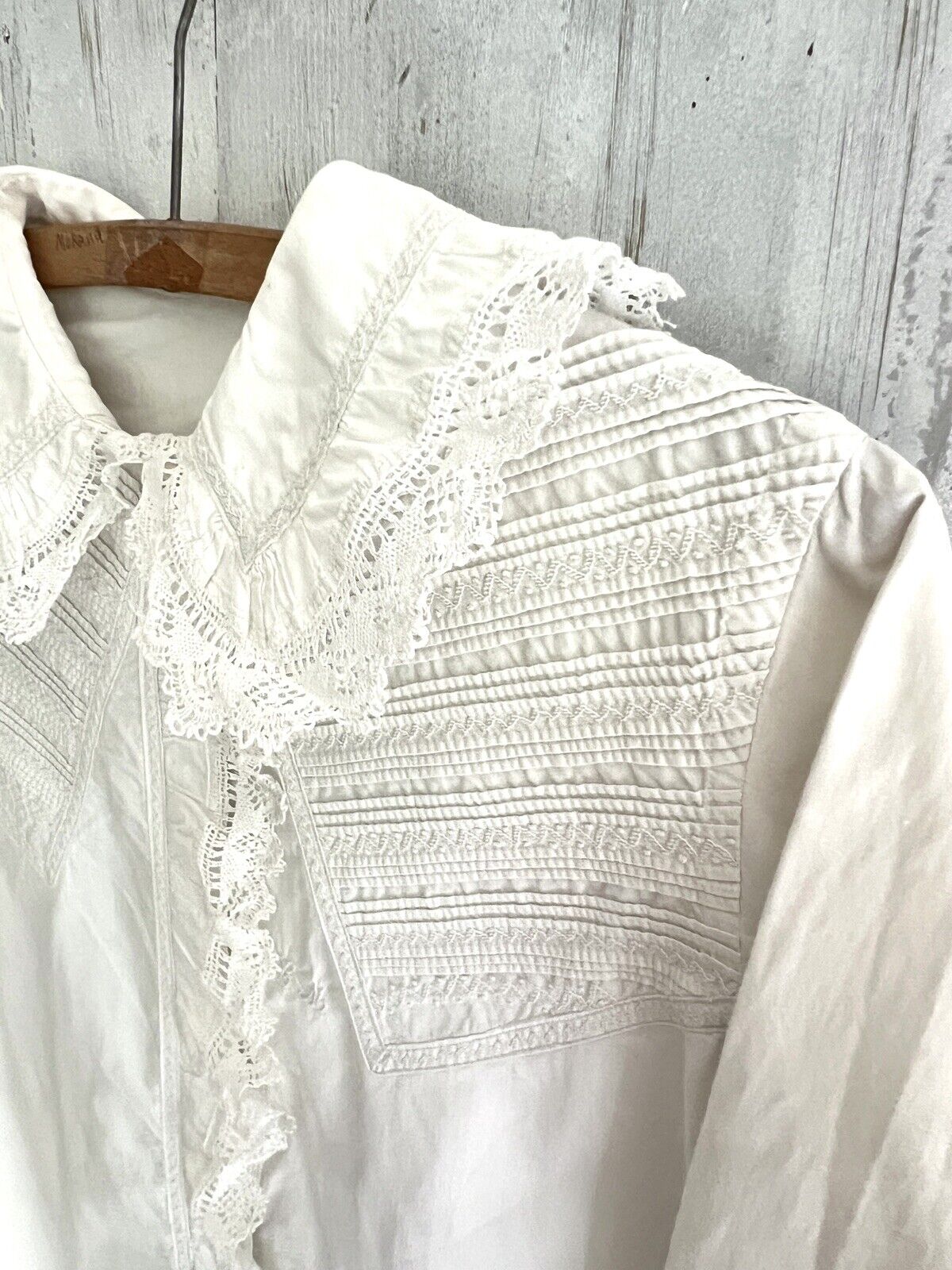 Rare VICTORIAN French woman embroidered BLOUSE pintucks LACE frill CM mono c1900