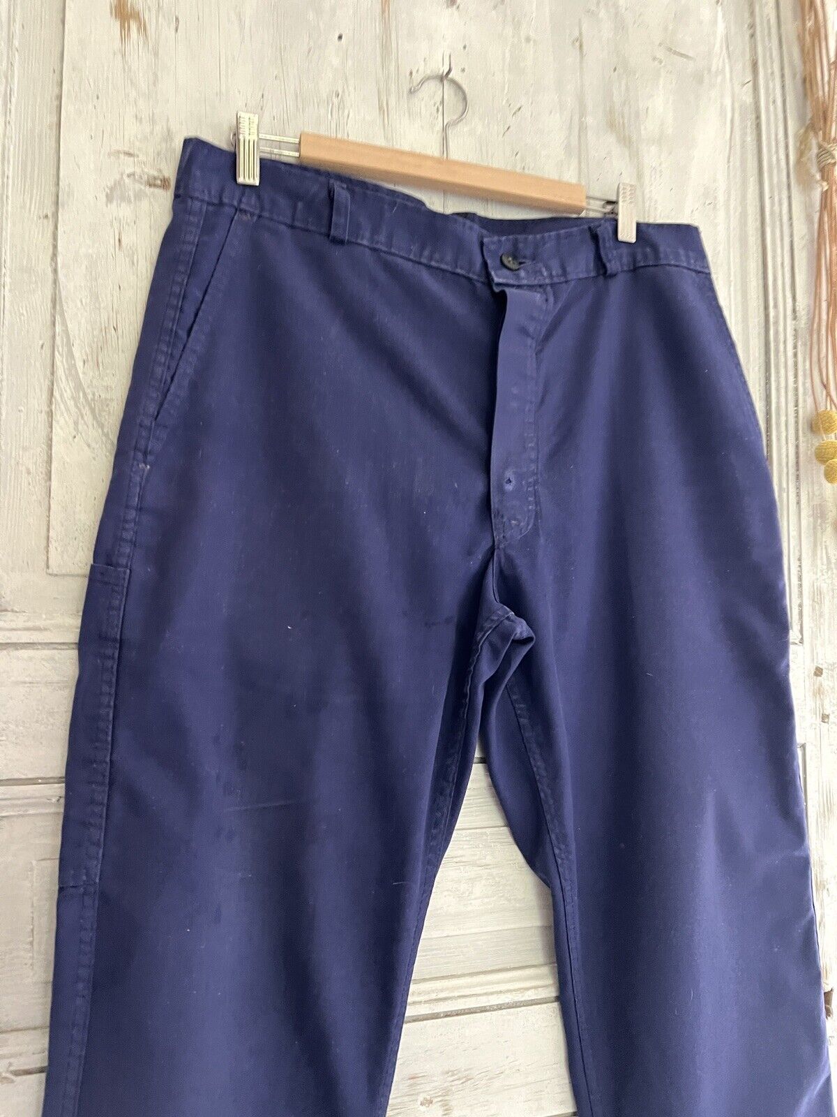 Vintage French PATCHED pants WORK WEAR trouser INDIGO moleskine c1930