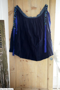 Vintage French wide smocked APRON work wear INDIGO provence c 1950