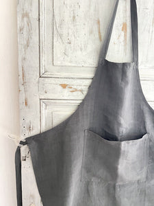 French UPCYCLED GRAY dye antique linen WORK WEAR APRON Les Toiles Blanches