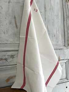 PAIR vintage French LINEN TEA TOWELS YG mono c1920