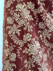 PAIR antique French FLORAL DAMASK RED GOLD cotton panels ROSES c1880