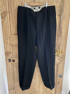 Vintage French RUSTIC peasant BLACK wool PANTS trouser c1930