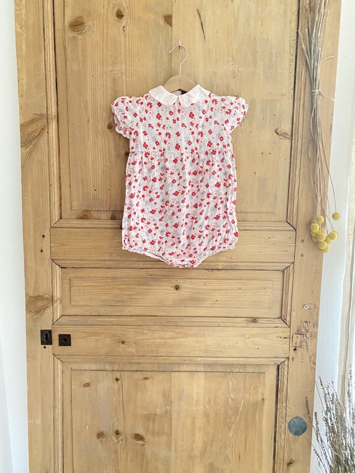 Vintage French FLORAL cotton BABY ROMPER c1950