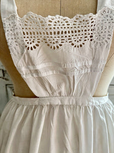 Lot 2 vintage French service APRON work wear cotton BRODERIE ANGLAISE c1950