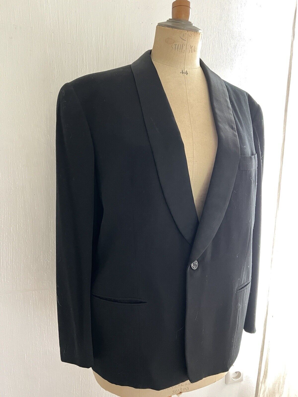 Antique French man BLACK wool TUXEDO jacket SILK shawl collar c1920