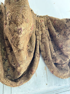 Antique French PAIR GOLD floral DAMASK VALANCES braid DRAPE c1880