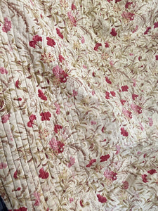 XL antique French floral QUILT PATCHED piqué de PROVENCE PINK CARNATIONS c1880