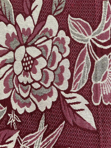 Vintage French FLORAL BURGUNDY BOTEH DAMASK wool BEDSPREAD fringes c1930