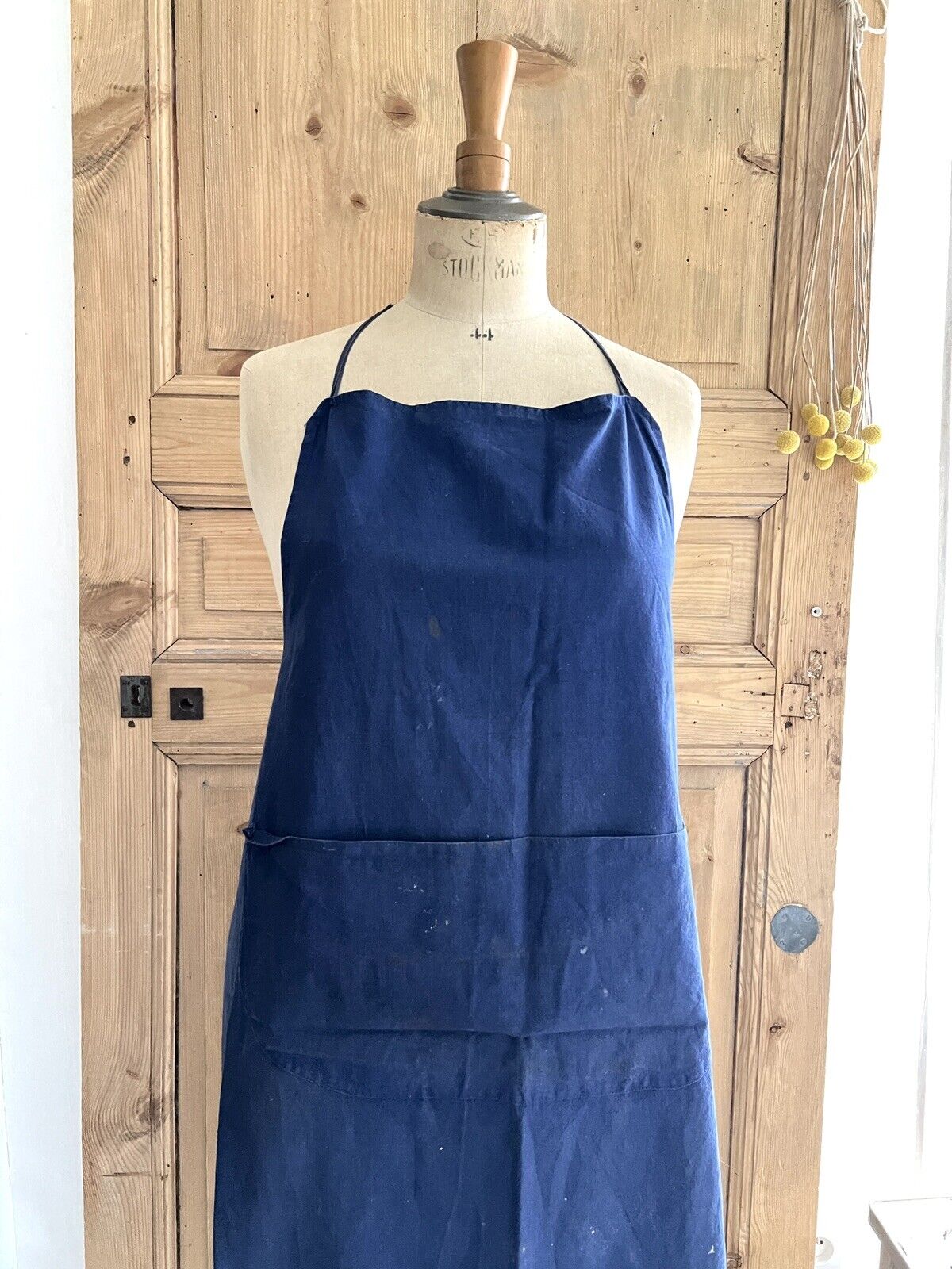 Antique French INDIGO WORK WEAR APRON LINEN c1900