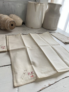 Set of 6 antique French  LINEN COTTON blend HANDKERCHIEF R mono c1900