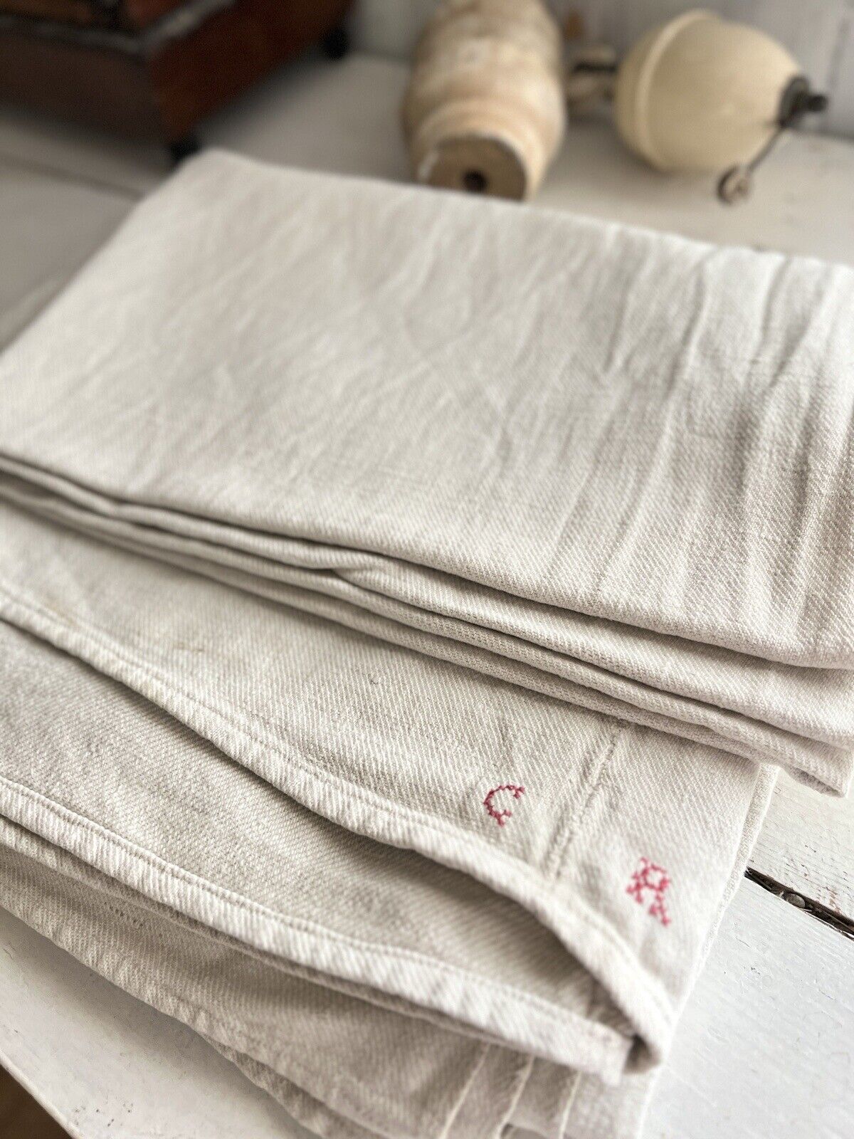 Rare PRIMITIVE French HOMESPUN LINEN sheet CR m  CENTRAL SEAM c1830