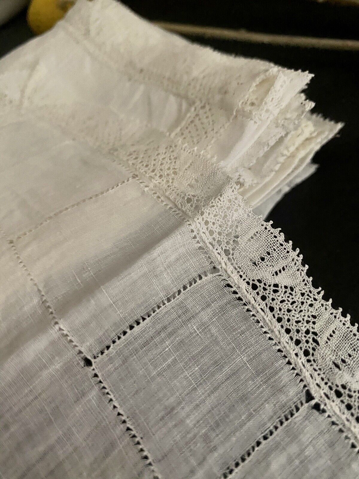 Set 6 antique French woman LINON embroidered HANDKERCHIEF LACE c1930