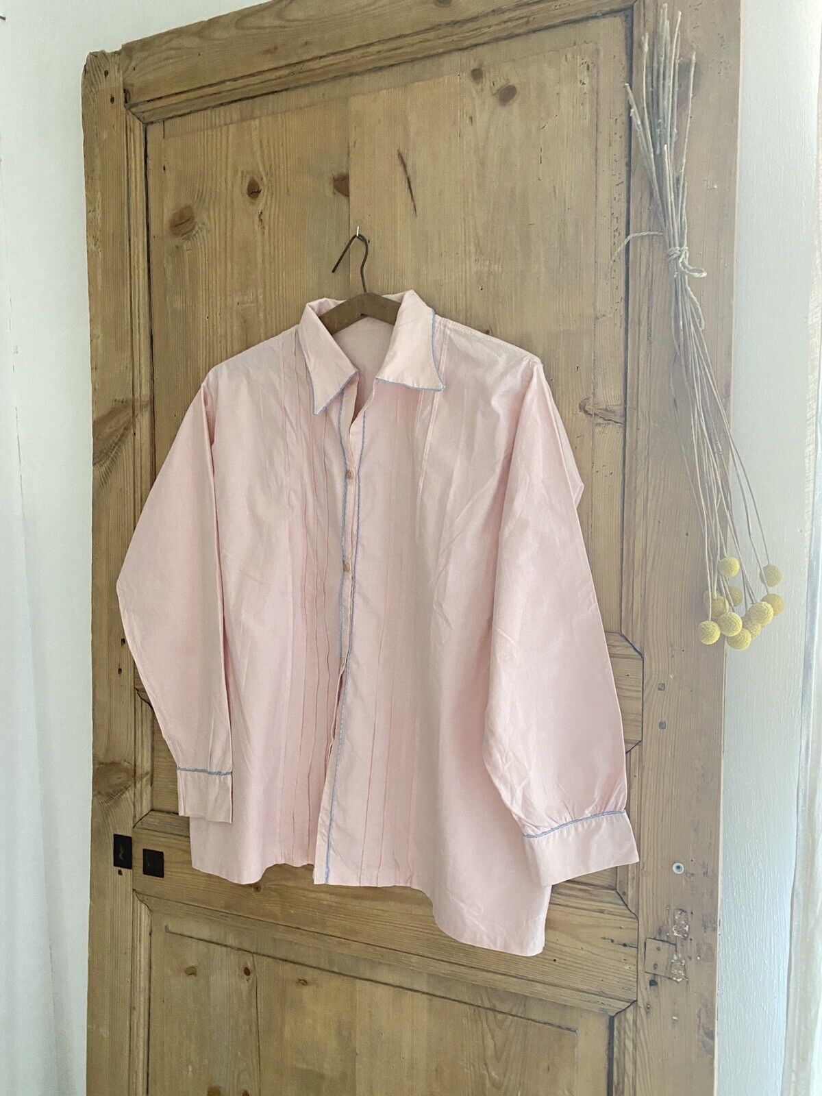 Art Deco woman PYJAMAS jacket CRISPY PINK poplin cotton PINTUCKS c1930