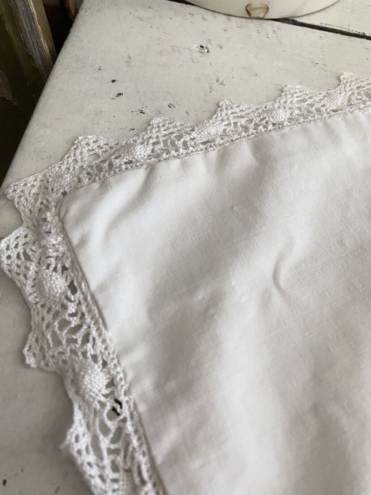 Antique French PAIR small  linen PILLOW SHAM LACE c1900