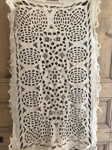 Pair vintage HEAVY French filet lace DOILY cotton PANEL napperon c1930